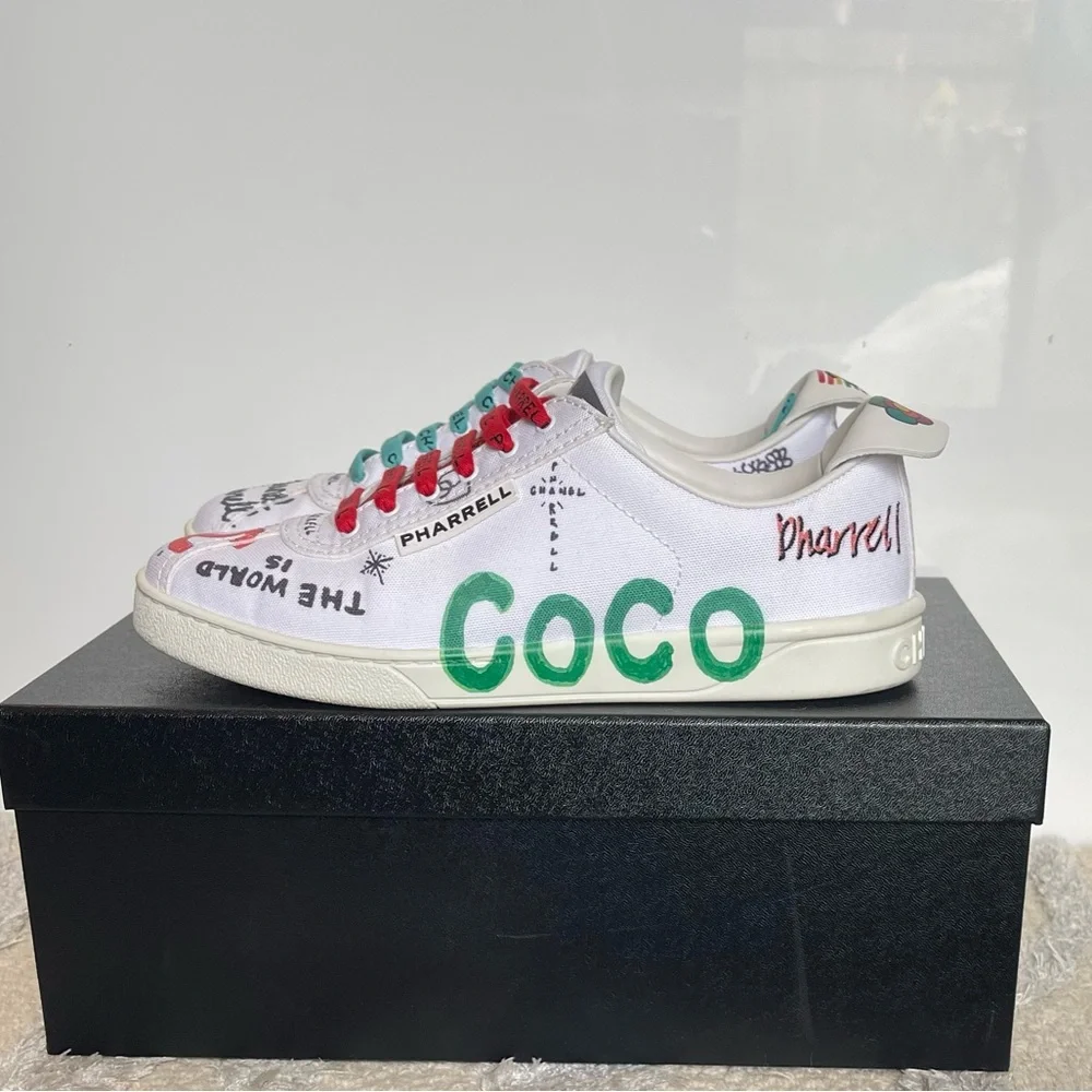 Chanel x Pharrell Williams Collab Canvas & Leather Sneakers Size 39 - Picture 8 of 13